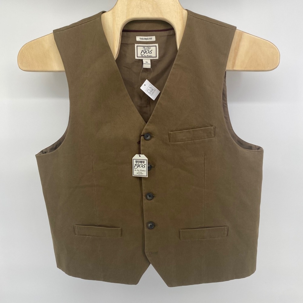 Jos. A. Bank 1905 Tailored Fit Vest Mens XL Brown Cotton Blend Button Front NWT